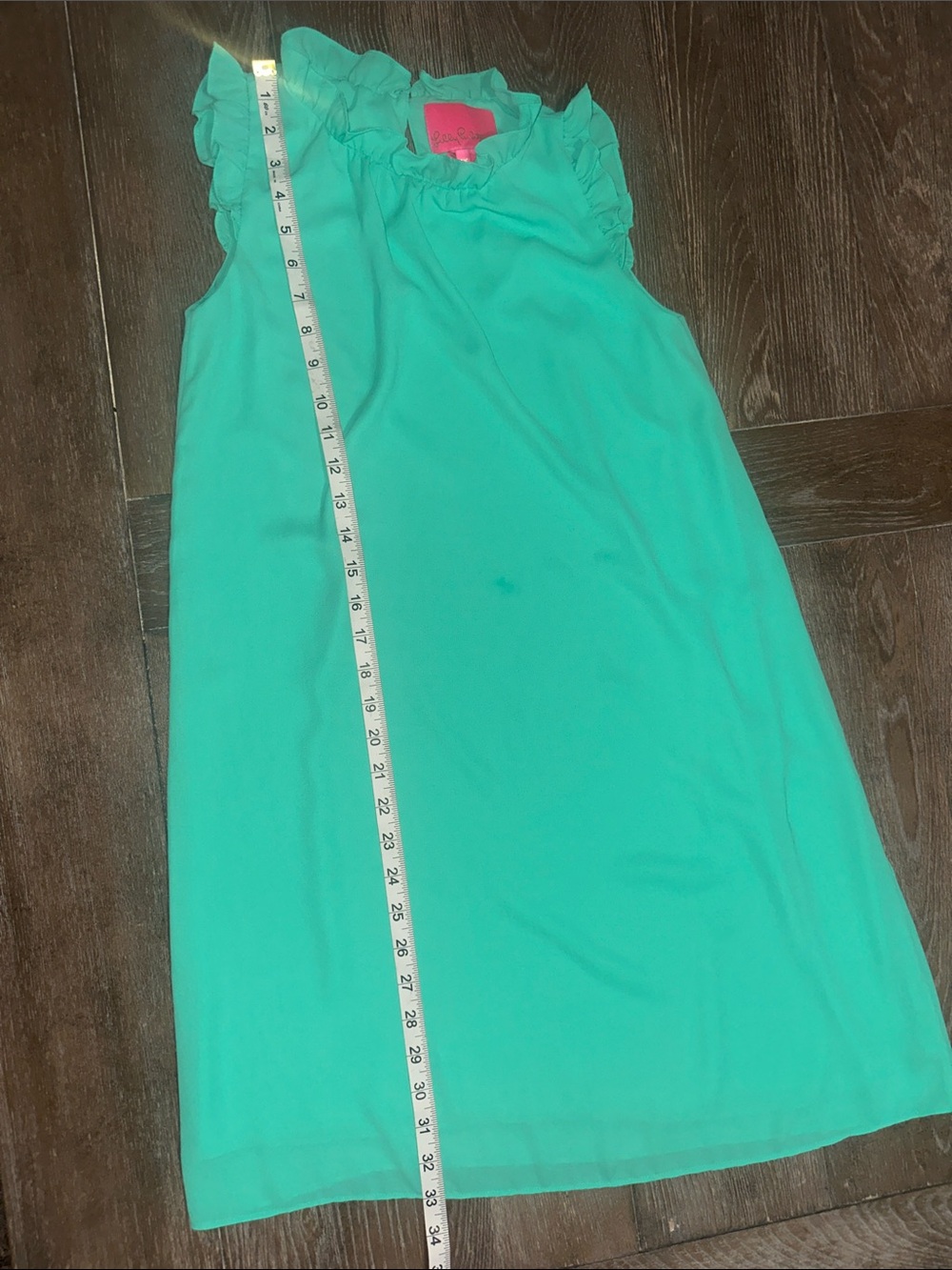Lilly Pulitzer Teal Ruffle Neck Shift Dress XXS Preppy Resort Mini Dress - Picture 5 of 10